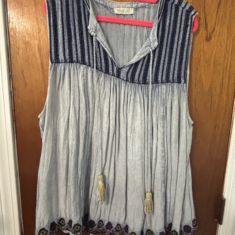 Rachel Zoe Light Navy and Light Gray Sleeveless Blouse